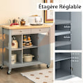 Pikkukuva 2 / 4: COSTWAY siirrettävä keittiövaunu, kumipuupäällinen, Kitchen Island, 4 avointa hyllyä, 2 laatikkoa, harmaa tarjoilukärry Grå
