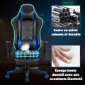 Miniatyrbillede 3 af 4: COSTWAY RGB Gaming Stol, Gamer Lænestol LED Belysning 358 PU Effekter med Ryglæn, Højde og Justerbar Fodstøtte Blå Blå