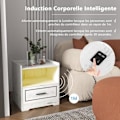 Miniatyrbillede 2 af 4: COSTWAY LED sengebord med 2 USB-porte, åben hylde og skuffe, 3 lyse farver, Smart Sensor, 45 x 40 x 50 cm Vit