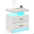 Miniatyrbillede 1 af 4: COSTWAY sengebord med 2 skuffer, LED i 16 farver, 21 dynamiske tilstande, fjernbetjening, til soveværelse, stue, hvid