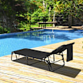 Miniatyrbillede 5 af 6: COSTWAY 5-positions justerbar foldbar loungestol - nakkestøtte og ansigtshule, til terrasse, camping, 160 kg, sort Svart