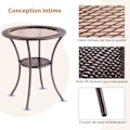 Miniatyrbillede 5 af 6: COSTWAY Havemøbel i rattan, top af hærdet glas, ramme i rustfrit jern, opbevaringsplads, rundt bord 64 x 71 cm