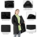 Miniatyrbillede 3 af 4: COSTWAY Trenchcoat til kvinder regnjakke med hætte, vandtæt vindtæt nylon udendørsjakke sort til rejser Svart S