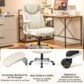 Miniatyrbild 2 av 4: COSTWAY Ergonomisk vridbar kontorsstol i PU-läder, justerbar sitshöjd 49-59cm, max 160 kg, modern Vit