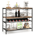 Miniatyrbillede 1 af 6: COSTWAY Fritstående vinreol til 7 flasker og 16 glas, 4-lags flaskeopbevaringsenhed, 4 rækker glasholdere Rustik brun