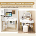 Miniatyrbillede 2 af 4: COSTWAY Hjørnebord - 2 skuffer og 1 hylde - L 70,5 x D 70,5 x H 75 CM - Modern Scandinavian - Hvidt computerbord Vit