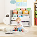 Miniatyrbillede 6 af 6: COSTWAY Børnebibliotek til Opbevaring af Legetøj - 4 Niveauer med 2 Kasser - Bilformet - 108x35x63,5 cm - til Legerum