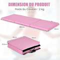 Pikkukuva 6 / 6: COSTWAY kokoontaittuva kuntosalimatto-180 x 60 x 5 cm-3 kerros kahva-koukku- ja silmukkakiinnikkeillä-vedenpitävä PU EPE täyte-vaaleanpunainen Rosa