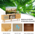 Miniatyrbillede 2 af 4: COSTWAY Bamboo TV Stand til 65" TV med 2 rum, 2 skuffer, skydedør, til stue, soveværelse, 140 x 31 x 45,5 cm