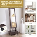Miniatyrbillede 2 af 6: COSTWAY smykkegarderobe med fuldlængde spejl, 4 låsbare hjul, LED-lys og skuffer, 3 justerbare vinkler, brun