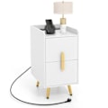 Miniatyrbillede 1 af 4: COSTWAY Natbord med 2 Skuffer, 2 USB-porte og 3 stik, metalben, til soveværelse, stue, 40 x 32 x 60 cm, Hvid Vit