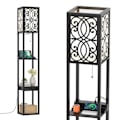 Miniatyrbild 1 av 4: COSTWAY Vardagsrumsgolvlampa 1,6M med 2 USB-portar, 3 förvaringshyllor 1 trälåda för sovrum 60W Elegant
