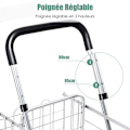 Miniatyrbillede 4 af 6: COSTWAY Foldbar markedsvogn - 4 hjul - 2 kurve (48L + 10L), Stål - Maks. belastning: 20 KG - Indkøbsvogn-sølv Pengar
