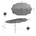 Miniatyrbillede 6 af 6: Dobbelt XXL Haveparasol 48 LED - COSTWAY - 470 x 280 x 246 cm - Base og Sandpose - Solpanel - Rektangulær Grå