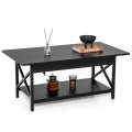 Pikkukuva 1 / 4: COSTWAY Moderni Alustapöytä Kahdella Tasolla, 110 x 60 x 48 CM, Olohuonepöytä X-muotoisella Metallikehyksellä, Säädettävät Jalakset, Musta