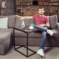 Miniatyrbillede 2 af 4: COSTWAY U-formet stue kaffesofa endebord - industriel stil MDF træ og metal 55x35x65CM