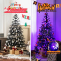 Miniatyrbillede 3 af 4: COSTWAY juletræ 183 cm med 250 lilla lys 791 PVC grene og ornamenter Halloween automatisk træ sort Svart