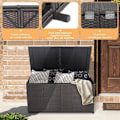 Miniatyrbillede 3 af 6: COSTWAY Opbevaringskasse 662L i PE Rattan med 2 Hjul og 2 Gasdempere, Vejrbestandig, 150 x 77 x 73 CM