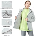 Miniatyrbillede 2 af 4: COSTWAY Trenchcoat til kvinder, regnjakke med hætte, vind- og vandafvisende udendørsjakke i nylon, langærmet, grå, L Grå M
