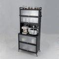 Pikkukuva 1 / 6: COSTWAY Pyörällinen Keittiöbuffet 6 Tasolla, Mikroaaltouunin Työtaso, Kaksiovellinen, Koukut, Säädettävät Jalustat, Musta Svart