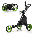 Miniatyrbillede 1 af 4: COSTWAY Foldbar golfvogn med 4 hjul, elastisk rem, justerbar paraplyholder og kopholdertaske beklædt med grønt aluminium