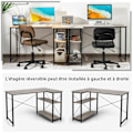 Miniatyrbillede 2 af 4: COSTWAY hjørneskrivebord - 2 opbevaringshylder, L-formet bord til arbejde, revision, spil, industriel stil, gråt justerbart ben Grå