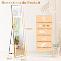 Miniatyrbillede 4 af 4: COSTWAY Fritstående vægmonteret spejl - 3 farve LED-lys, Smart Touch, Aluminiumsramme, Eksplosionssikkert glas - 37x155CM-Guld