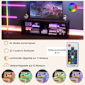 Pikkukuva 2 / 6: COSTWAY 65" TV-teline 20 LED-valovärillä, säädettävät karkaistut lasihyllyt, 4 lokeroa, 140 x 35 x 47 cm Svart