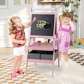 Miniatyrbillede 2 af 6: COSTWAY Kunstnerstaffeli 3 i 1 - Magnetisk Tavle i Sort & Hvid, Papirrulle & 2 Stofbeholdere til Børn 3-6 År Rosa Grön