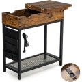 Miniatyrbillede 1 af 4: COSTWAY sidebord med stikkontakt, fliptop, stoflomme 60 x 30 x 58,5 cm Rustik brun og sort