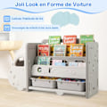 Miniatyrbillede 3 af 6: COSTWAY Børnebibliotek til Opbevaring af Legetøj - 4 Niveauer med 2 Kasser - Bilformet - 108x35x63,5 cm - til Legerum