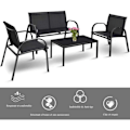 Miniatyrbild 1 av 4: COSTWAY Trädgårdsmöbelset 4-sits, 2 fåtöljer, 1 soffa och 1 soffbord i glas, anti-UV-textiltyg, svart