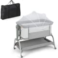 Miniatyrbillede 1 af 4: COSTWAY Bærebrus Cododo Baby Portable 4 i 1 Madras, Net, Opbevaringskurv, 2 Elastiske Remme Højdejusterbar 0-6 Måneder Grå Grå