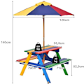 Miniatyrbillede 4 af 6: COSTWAY Børnehavebord og 2 bænk med parasol i fyrretræ, picnicbord til 4 børn, farverig farve Färgad + Brun
