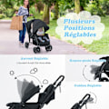 Miniatyrbillede 2 af 6: COSTWAY tvilling klapvogn Foldbar dobbelt baby baldakin Justerbar baldakin barnevogn 4 hjul Anti-chok 5 punkt sele-30 kg-sort