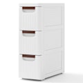 Miniatyrbillede 1 af 6: COSTWAY Smal Commode med 3 Skuffer, med Integrerede Hjul, til Badeværelse, Studie & Stue, 42 x 19 x 57 cm, Hvid Vit