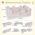 Miniatyrbillede 4 af 4: COSTWAY modulær babysofa til 2 børn 9 stykker, konvertibel i skum, til klatring og kravling, ruskindsstof, beige