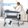 Miniatyrbillede 2 af 4: COSTWAY Baby-samsoveseng med madras-5 justerbar højde-belastning 9KG-åndbar mesh vuggeseng-rejsetaske-0-6 måneder-grå Grå