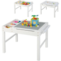 Miniatyrbillede 1 af 4: COSTWAY 2 i 1 børnebord med legoplader, skjult opbevaring, vendbar bakke med papirrulle til at tegne hvid