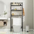 Miniatyrbillede 1 af 4: COSTWAY 3 niveauer over toiletenhed, metalhylde, 2 kroge, til badeværelse, 63 x 24 x 164 cm, sort