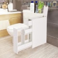 Miniatyrbillede 1 af 4: COSTWAY Badeværelsesmøbler med hylde og opbevaringsskuffe Hvide toiletskabe i træ