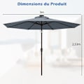 Miniatyrbillede 6 af 6: Parasol i Have Inclineret COSTWAY - 24 LED Lys - Dia.3x2,5M - Robust Metal Struktur - Anti-UV - Grå