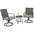 Miniatyrbillede 1 af 6: COSTWAY 3 STK Havebord og stolesæt, sædehynder, 2 drejelige kurvestole med gårdhave sofabord >Rottingfärg: Mixed Grey >Bågfärg: 