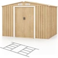 Miniatyrbillede 1 af 6: COSTWAY Havehus i Galvaniseret Metal 9,24 m3 259x196x182 cm - Fundamentbase - Skydedøre, Rampe - Farve Træmønster