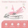Miniatyrbillede 3 af 4: COSTWAY 2 i 1 Baby Bouncer-3 Position Ryglæn-fast sæde/Aftageligt vaskbart stof Rocker-Toy Arch-0 til 6 måneder 9 kg-Pink