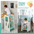 Miniatyrbillede 2 af 4: COSTWAY Toddler Learning Tower 3 justerbar højde og skridsikker fodstøtte HDPE dobbelte sikkerhedsskinner Grøn