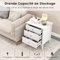 Miniatyrbillede 2 af 6: COSTWAY sengebord med 3 skuffer, 60,5 x 45,5 x 65,5 cm, sidebord til soveværelse, stue, kontor, hvid