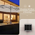 Miniatyrbillede 4 af 6: Dobbelt XXL Haveparasol 48 LED - COSTWAY - 470 x 280 x 246 cm - Base og Sandpose - Solpanel - Rektangulær Beige