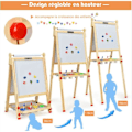 Miniatyrbillede 4 af 4: COSTWAY 3 i 1 foldbart staffeli med hvid/tavle, træpapirrulle, bakke og komplet tilbehør til børn