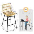 Miniatyrbillede 4 af 4: COSTWAY sæt med 2 anti-UV PE rattan barstole, 69 CM sædehøjde, med ryglæn, fodstøtte, metalstel, naturlig Naturlig